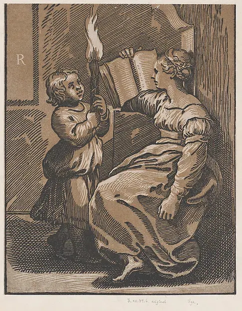 A Sibyl reading a book facing left — Ugo da Carpi — praca twórcy Magdalena Zieliński na Freshwall Marketplace
