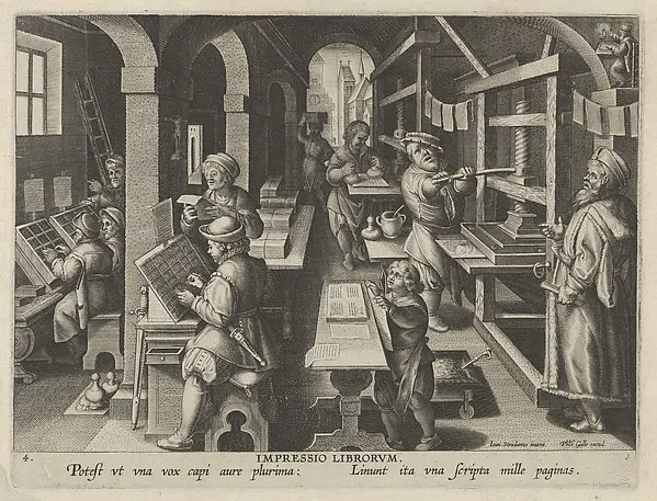 New Inventions of Modern Times [Nova Reperta], The Invention of Book Printing, plate 4 — Jan Collaert I — praca twórcy Rafał Sadowska na Freshwall Marketplace