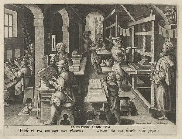 New Inventions of Modern Times [Nova Reperta], The Invention of Book Printing, plate 4 — Jan Collaert I — praca twórcy Rafał Sadowska na Freshwall Marketplace