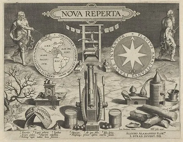 New Inventions of Modern Times [Nova Reperta], Title Plate — Jan Collaert I — praca twórcy Natalia Lewandowski na Freshwall Marketplace