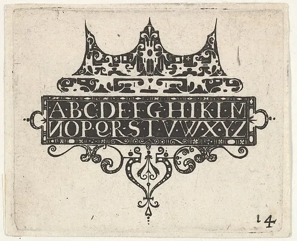 Blackwork Print with the Alphabet — Claes Jansz. Visscher — praca twórcy Iwona Piotrowski na Freshwall Marketplace