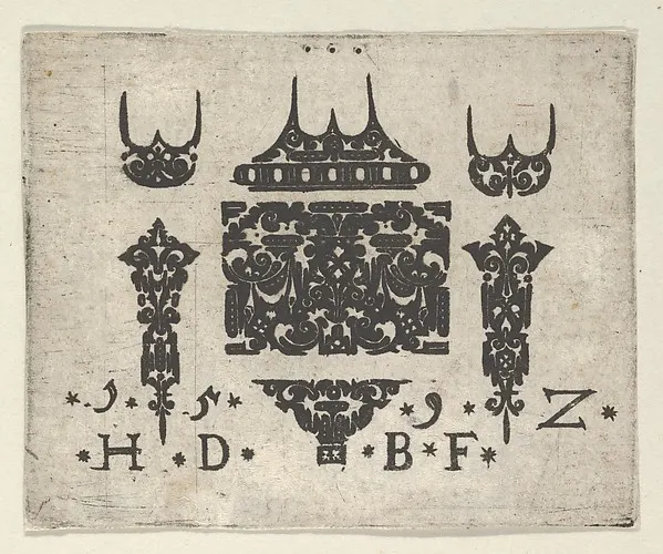Blackwork Print with a Horizontal Panel and Six Small Motifs — Hans de Bull — praca twórcy Anna Baran na Freshwall Marketplace