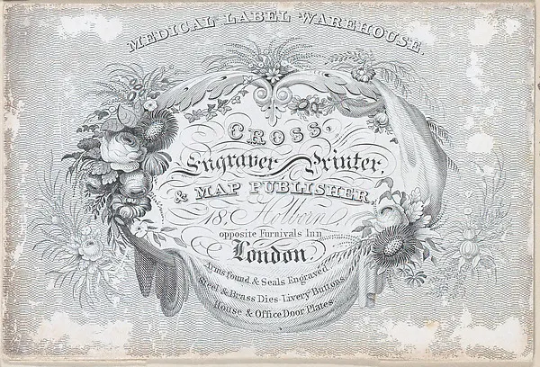 Trade Card for Cross, Engraver, Print and Map Publisher — Anonymous, British, 19th century — praca twórcy Ewa Jabłońska na Freshwall Marketplace