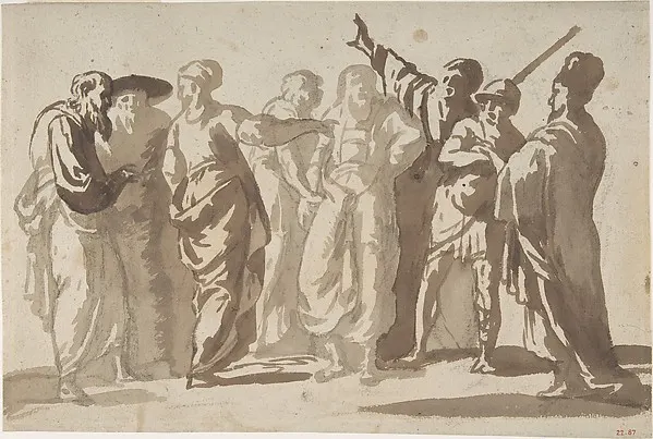 Group of Men — Master of the Large Figure Brush Drawings — praca twórcy Jakub Wiśniewska na Freshwall Marketplace