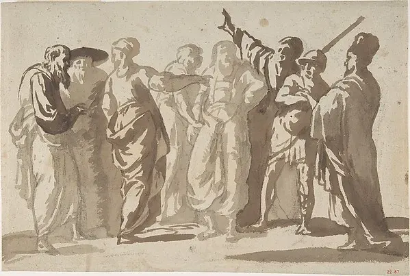 Group of Men — Master of the Large Figure Brush Drawings — praca twórcy Jakub Wiśniewska na Freshwall Marketplace