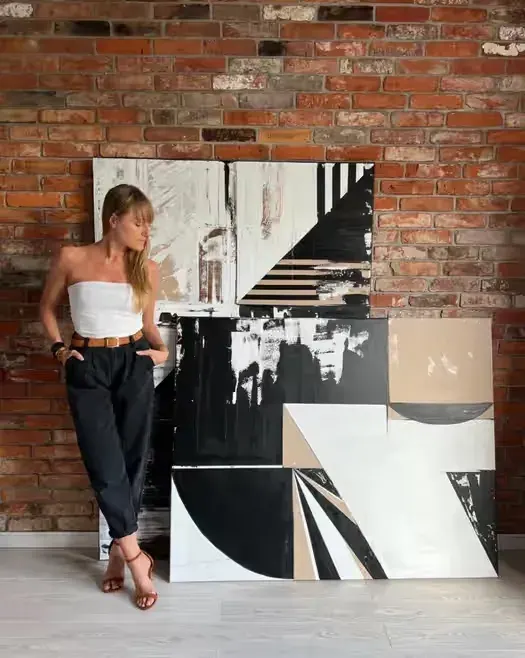 Duży obraz loft 3D czarny bialy kaszmir — praca twórcy Kasia na Freshwall Marketplace