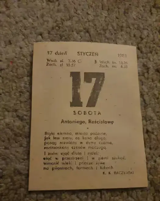 Kartka z kalendarza 17.01.1981 — praca twórcy Gosia na Freshwall Marketplace