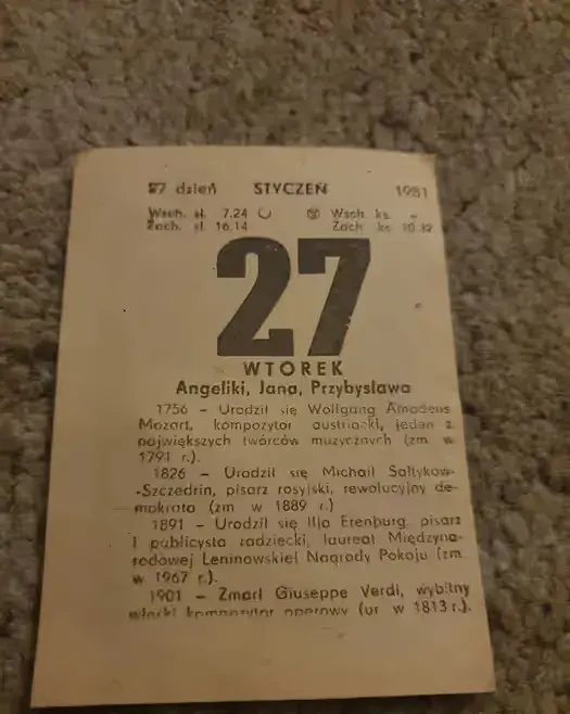 Kartka z kalendarza 27.01.1981 — praca twórcy Gosia na Freshwall Marketplace