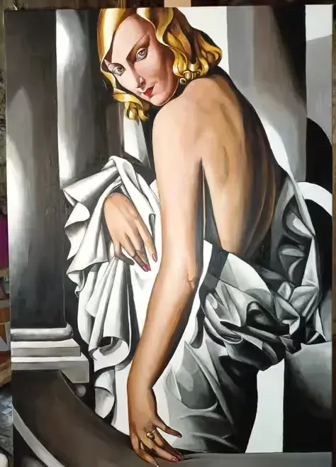 Kopia obrazu Tamary Łempickiej "Portret Marjorie Ferry" — praca twórcy Andrzej Masianis na Freshwall Marketplace
