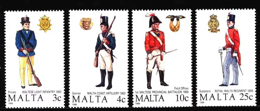 Malta 1988 Mi 799-802 Mundury maltańskie (2 seria) MNH — praca twórcy Marek na Freshwall Marketplace