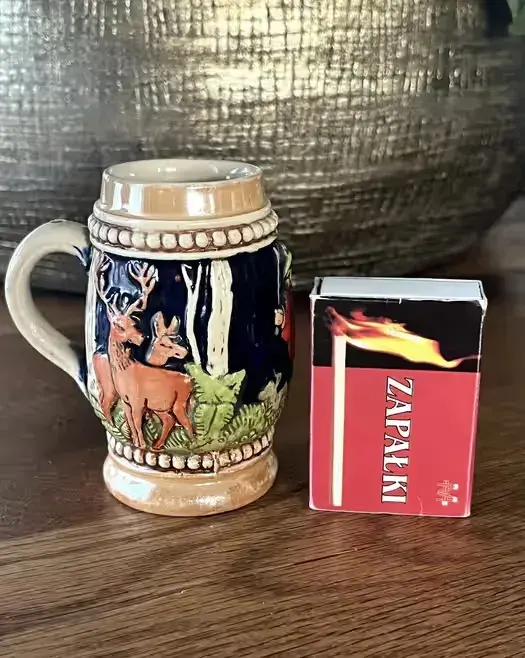 Mini kufel do piwa Kufelek Ceramika ceramiczny lata 70. MAŁY 7,5 cm — praca twórcy Renata na Freshwall Marketplace