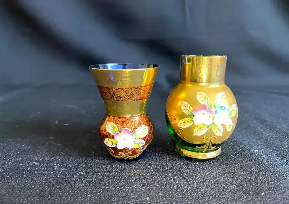 Miniaturowe wazoniki Bohemia Glass Czechosłowacja złocone para retro — praca twórcy Jacek na Freshwall Marketplace