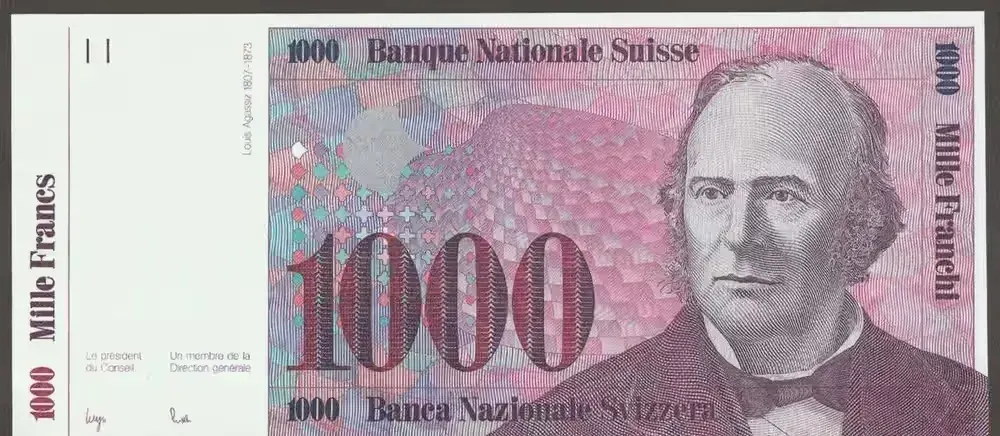 Szwajcaria 1000 franków 1985 — praca twórcy Wanjak na Freshwall Marketplace
