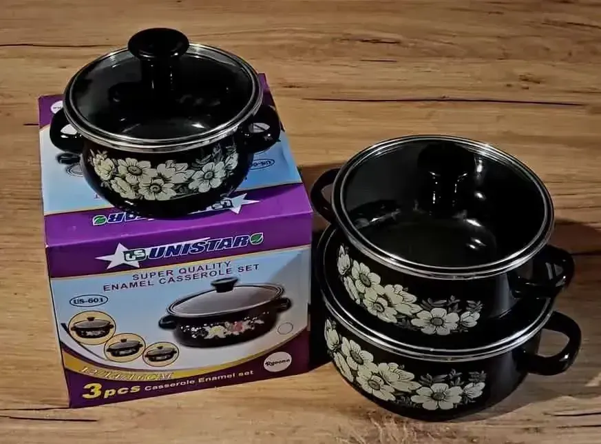 Tanie zestawy 3 MAŁYCH garnków na gaz, Garnki EMALIOWANE, komplety 6el — praca twórcy Konrad na Freshwall Marketplace