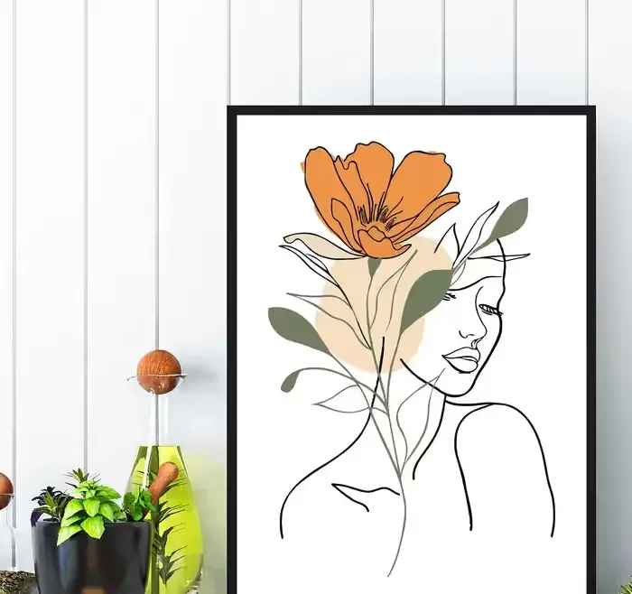 plakat kobieta i kwiaty abstrakcja, plakat do salonu w ramę kobieta — praca twórcy DRUKARNIA PATRZ na Freshwall Marketplace
