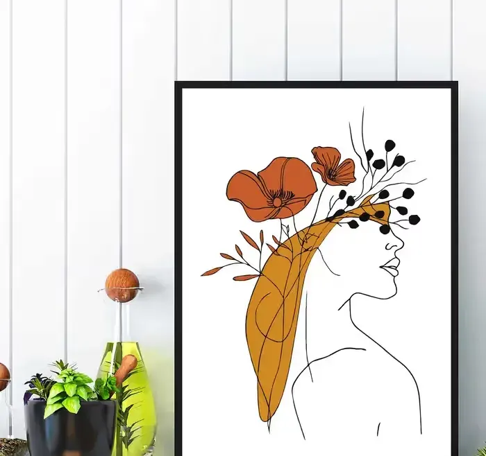 plakat kobieta i kwiaty abstrakcja, plakat do salonu w ramę kobieta — praca twórcy DRUKARNIA PATRZ na Freshwall Marketplace