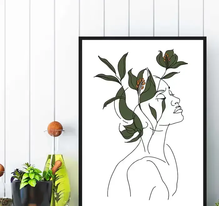 plakat kobieta i kwiaty abstrakcja, plakat do salonu w ramę kobieta — praca twórcy DRUKARNIA PATRZ na Freshwall Marketplace