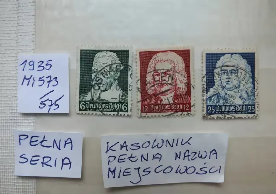 3szt. znaczki pełna seria Mi573 Niemcy 1935r. KOMPOZYTORZY Bach Rzesza — praca twórcy Marek na Freshwall Marketplace