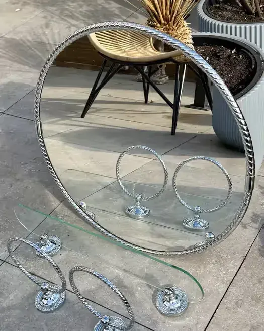 Designerskie Lustro wieszaki i półka szklana Kolekcjonerski Zestaw Łazienkowy Vintage 70s | Hollywood Regency | Chrom Perfekt Unikat — praca twórcy ArtCollector na Freshwall Marketplace