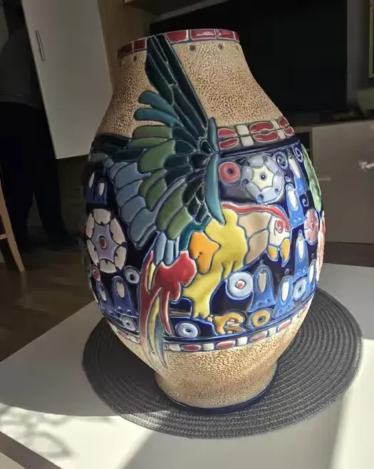 Duży wazon amfora z papugą art deco secesja Amphora Turn Bohemia — praca twórcy DanaD na Freshwall Marketplace