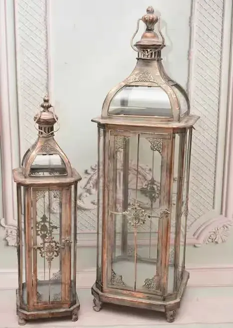 Dwa Lampiony Latarnie na Świece - Gięte Szkło - Lampa Lampion - Ozdoba — praca twórcy AntykiDecco na Freshwall Marketplace