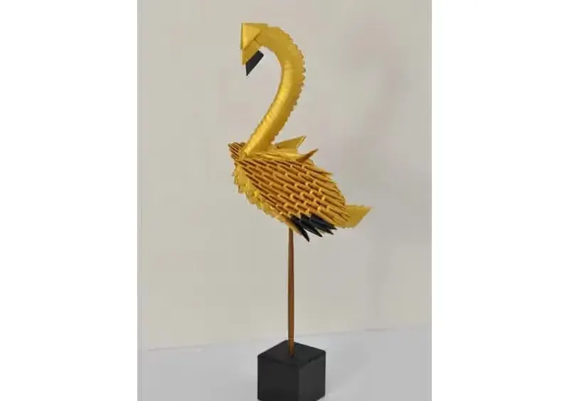 Flaming - origami modułowe 3D, papier metaliczny - złoty kolor - ptak — praca twórcy Pracownia Portretu na Freshwall Marketplace