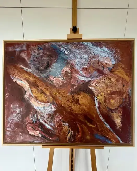 Gisela Zirn Duży Obraz Olejny 84x104 Red Earth 1999 Premium Vintage Oryginał Abstrakcja XXL Niemiecki Informel Galeria Salon Architekt Design Loft Top — praca twórcy ArtCollector na Freshwall Marketplace