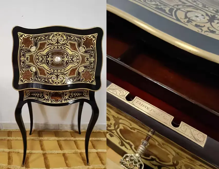Inkrustowany stolik toaletka Napoleon III - sygnowana Tahan — praca twórcy Maja Fortuna na Freshwall Marketplace