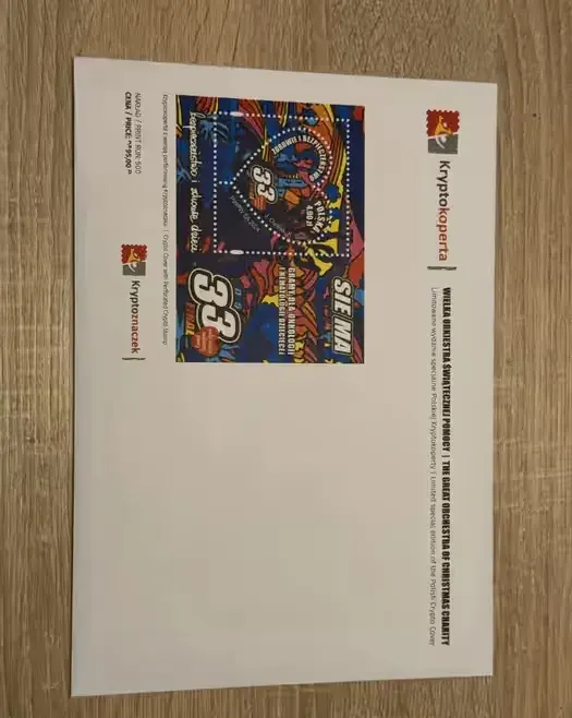 Kryptokoperta koperta perforowa 33 finał WOŚP kryptoznaczek nowa z NFT — praca twórcy Kamil na Freshwall Marketplace