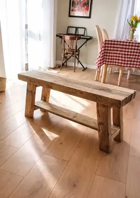 Ławka drewniana rustykalna z półką 100 cm | lite drewno z odzysku — praca twórcy Aleksandra na Freshwall Marketplace