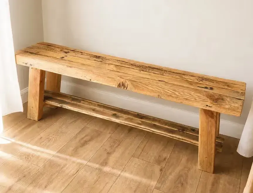 Ławka drewniana rustykalna z półką 90 cm | lite drewno z odzysku — praca twórcy Aleksandra na Freshwall Marketplace