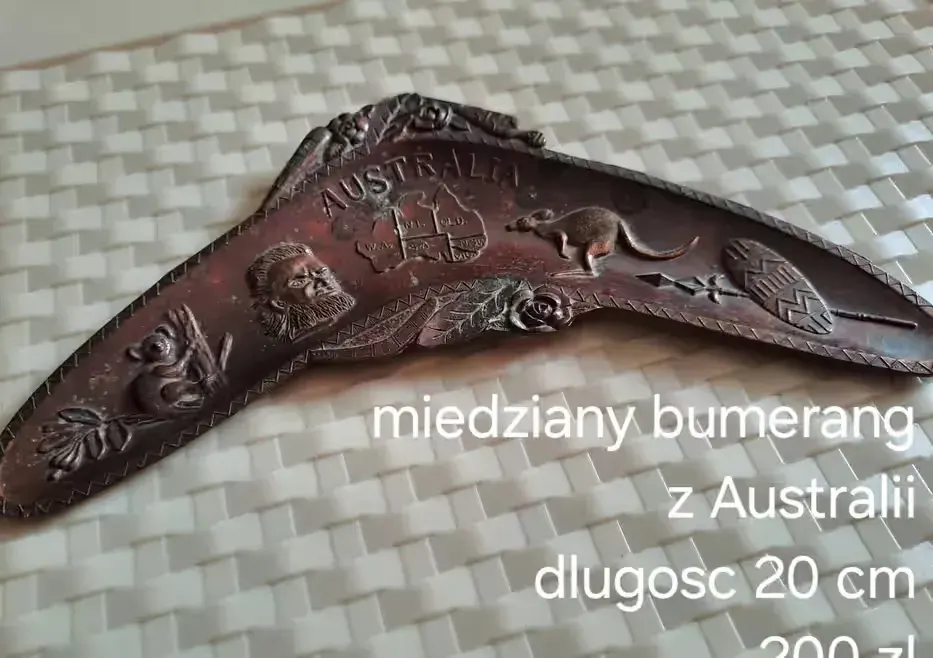 Miedziany kuty bumerang Australia — praca twórcy Hanna na Freshwall Marketplace