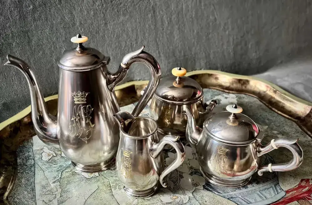 Norblin serwis do kawy, herbaty, platerowany 4 szt.  pocz. XX w. — praca twórcy Beata na Freshwall Marketplace