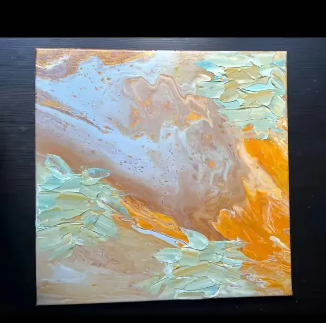 Obraz abstrakcyjny ręcznie malowany 40x40 cm akryl + szpachla złoto mieta — praca twórcy MYKOLA na Freshwall Marketplace
