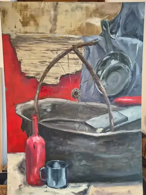 Obraz olejny ,,Martwa natura z kołem" 70x100 cm — praca twórcy Justyna Liwińska na Freshwall Marketplace