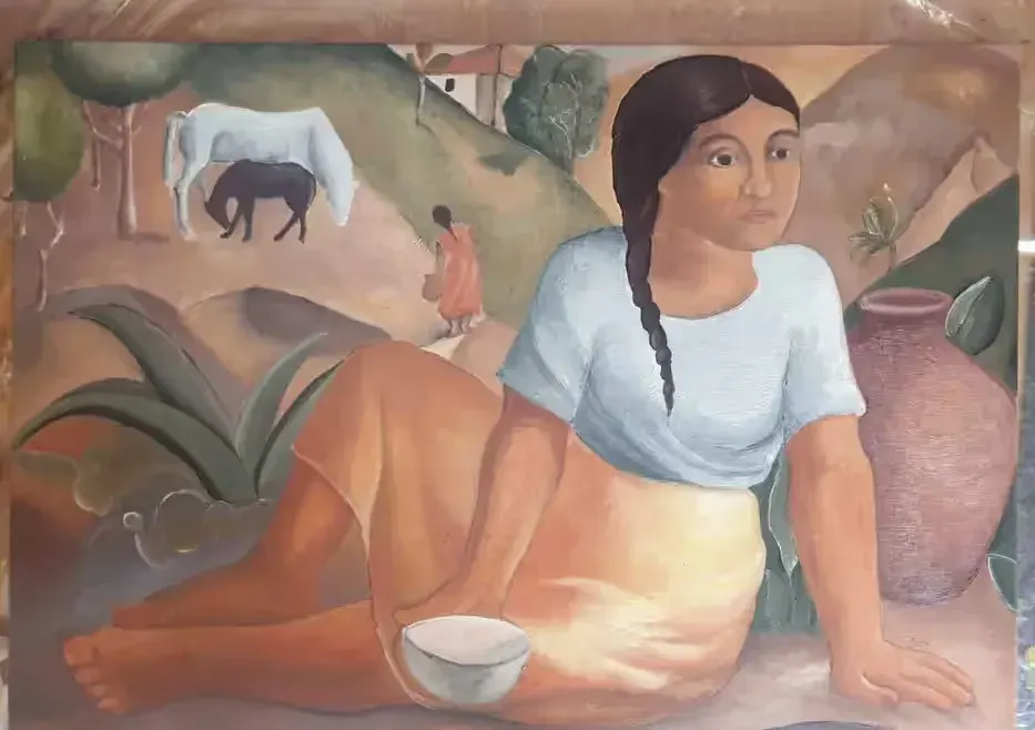 Obraz olejny na płótnie "La muchacha del huacal" - Indianka — praca twórcy zofiamariannabrzezinska na Freshwall Marketplace