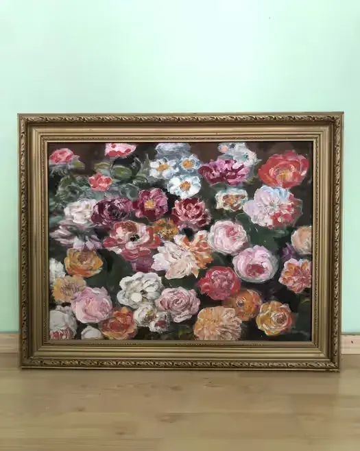 Piękna rama plus obraz olejny na płótnie - kwiaty — praca twórcy Bartek na Freshwall Marketplace