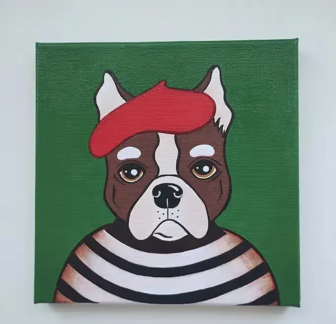 Portret psa. Obraz akrylowy 20x20 cm — praca twórcy Yana na Freshwall Marketplace