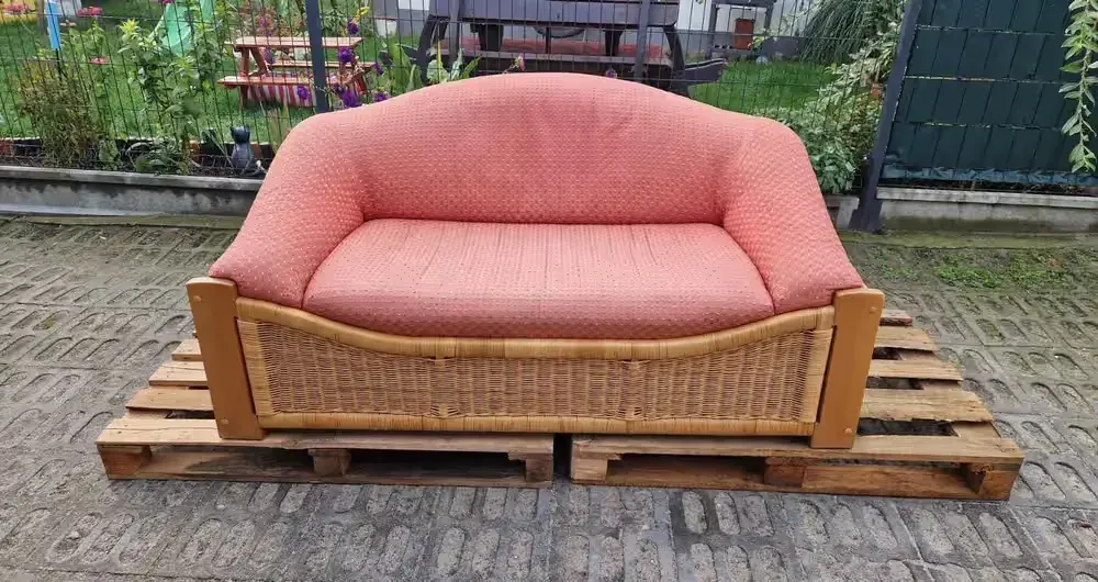 Sofa kanapa rattanowa z ratanu rattan naturalny oplot różowa ogrodowa taras — praca twórcy Grzegorz na Freshwall Marketplace