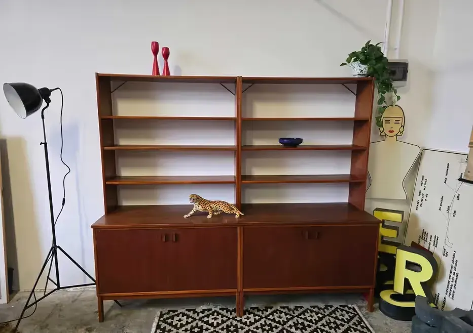 Tekowy skandynawski REGAŁ biblioteczka bookcase 1960 - Łódź — praca twórcy Ewa na Freshwall Marketplace