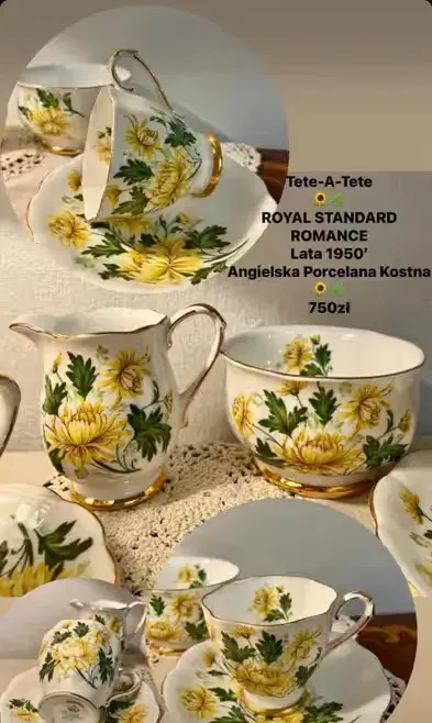**Tete-A-Tete Mocca  Stara Piękna Angielska Porcelana Kwiaty Złoto Filiżanka — praca twórcy Porcelana Vintage na Freshwall Marketplace