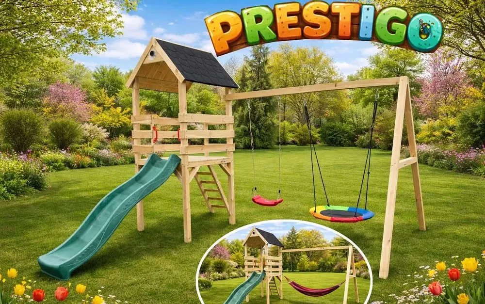 DREWNIANY PLAC ZABAW DLA DZIECI Domek +Zjeżdżalnia + Huśtawki+ Hamak LED — praca twórcy Patrycja W. na Freshwall Marketplace