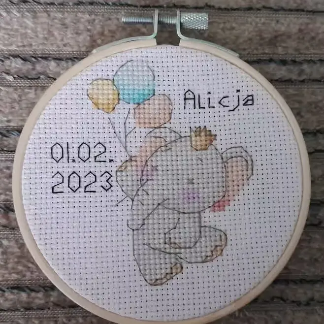 Haft krzyżykowy. Rękodzieło. Metryczka. Urodziny. — praca twórcy Julia M. na Freshwall Marketplace