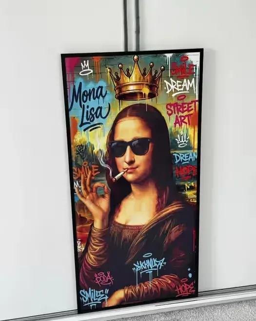 Duży obraz na Drewnie ! 60x120 – Mona Lisa graffiti, rama, druk UV — praca twórcy Adrian na Freshwall Marketplace