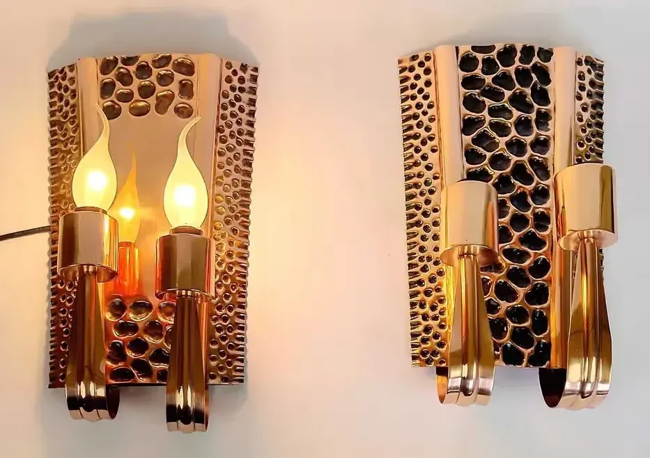 Kinkiety miedziane metaloplastyka PRL retro vintage handmade mid century — praca twórcy Holistyczny Gabinet Odnowy Mechanicznej na Freshwall Marketplace