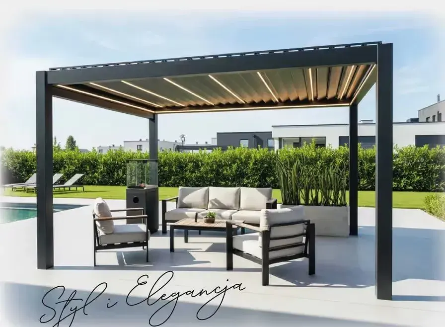 OD RĘKI Aluminiowa pergola ogrodowa tarasowa MODENA 4x3m, kolor grafit antracyt RAL7016/struktura automatyczna + oświetlenie led — praca twórcy BGM na Freshwall Marketplace
