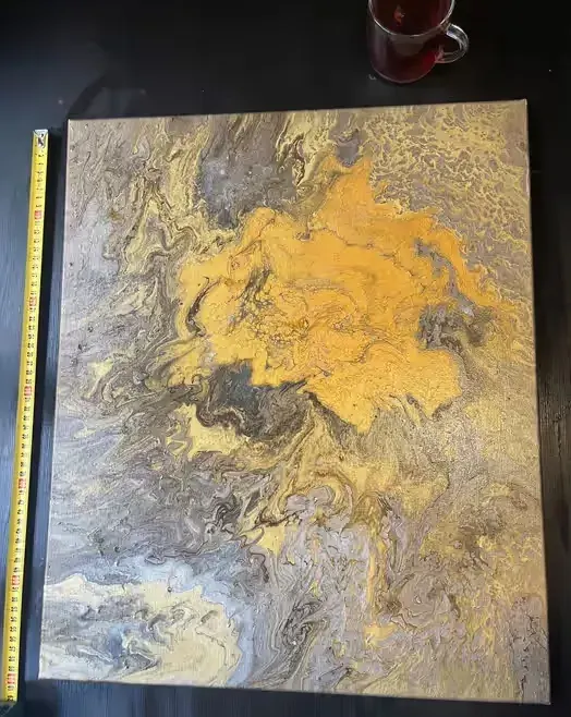 Obraz akrylowy abstrakcja złoto-srebrna 50x60 cm — lakierowany, ręcznie malowany — praca twórcy MYKOLA na Freshwall Marketplace