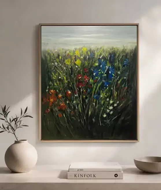 Orginalny Ręcznie Malowany Obraz Olejny Łąka 50 x 60 Gruba Rama Duży Wymiar — praca twórcy Wiktoria - wbart.studio na Freshwall Marketplace