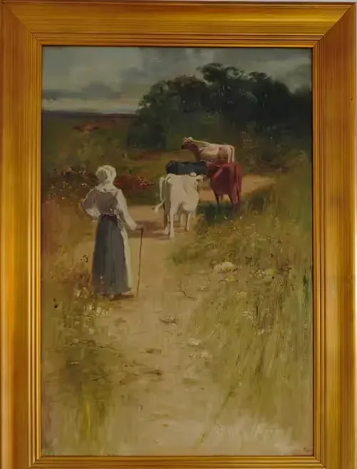 Pasterka Duzy , piekny obraz olejny circa 1887 W.Bruhl scena pasterska — praca twórcy zonaimaz na Freshwall Marketplace