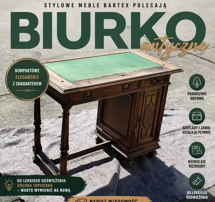 Stylowe, kompaktowe biurko vintage / antyczne – idealne do małych przestrzeni — praca twórcy Stylowe Meble Bartex na Freshwall Marketplace
